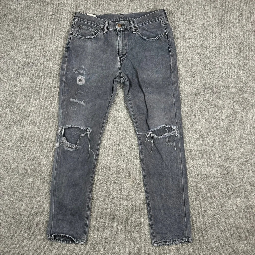 Levi's 501 Jeans Mens Size 33x30 Black Distressed Ripped Knee Straight Leg Denim